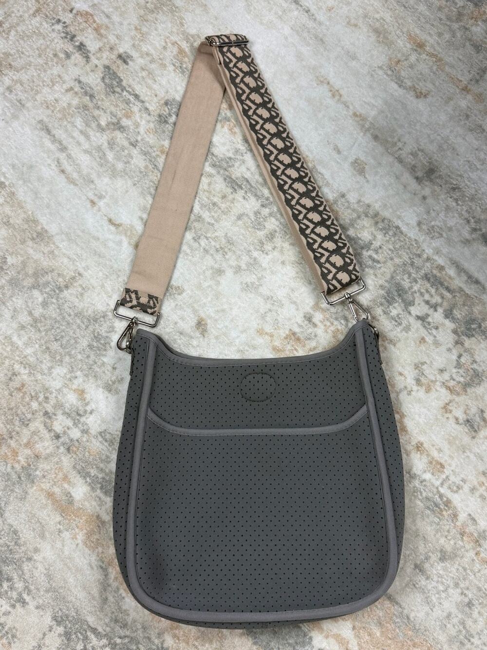 AHDORNED Classic Stripe Messenger Crossbody Gray Perforated Neoprene